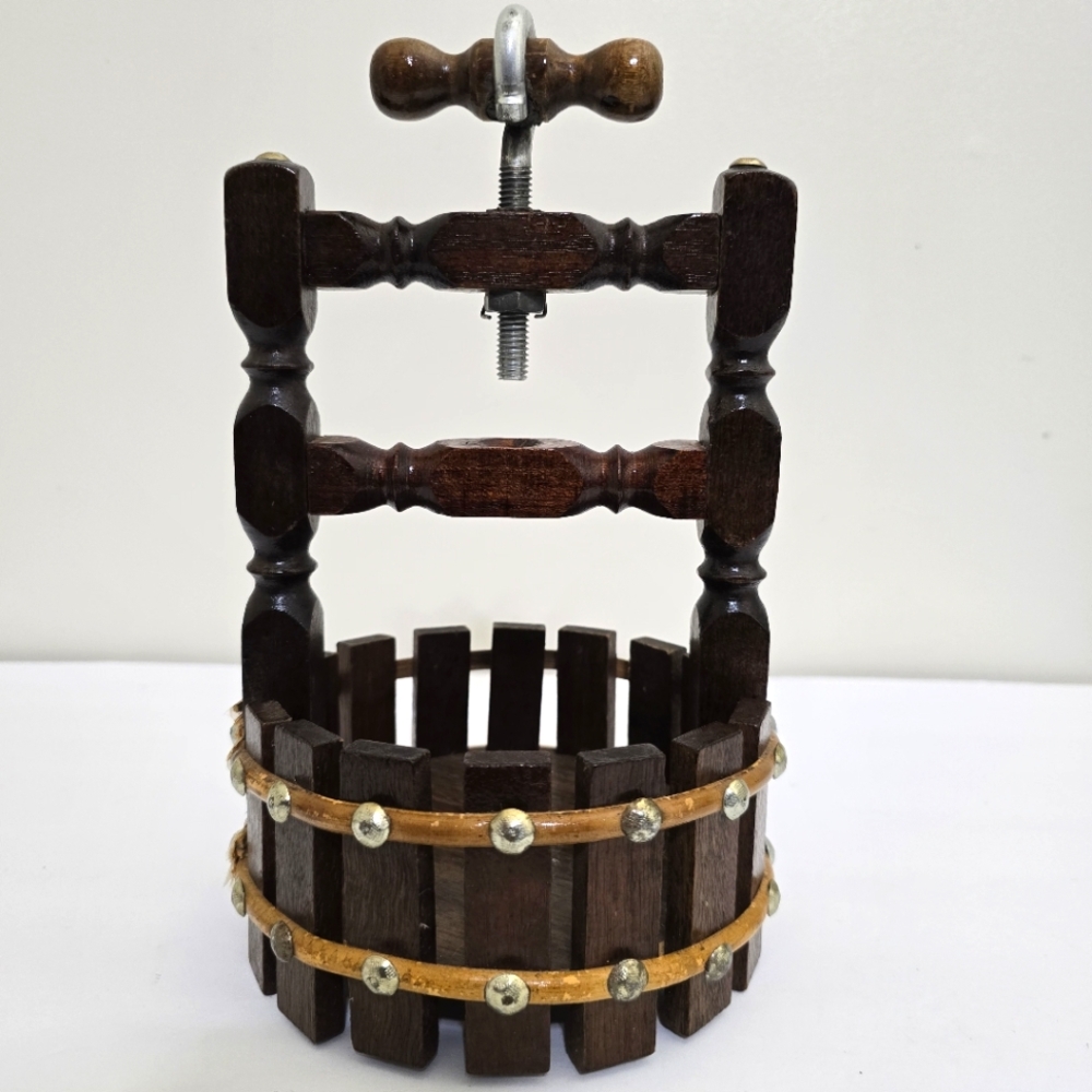 vintage wooden WISHING WELL Corkscrew Nut Cracker & Bowl Rustic Mid Century